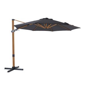 Parasol déporté rond, inclinable, aluminium bois/gris, Ø 30…