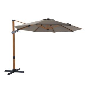 Parasol déporté rond, inclinable, aluminium bois/taupe, Ø 3…