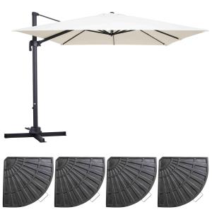 Parasol déporté rotatif 3x3m et 4 dalles lestées aluminium…