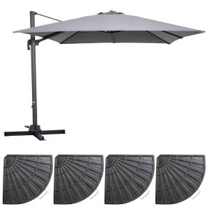 Parasol déporté rotatif  3x3m et 4 dalles lestées aluminium…