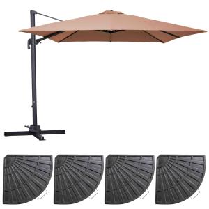 Parasol déporté rotatif 3x3m et 4 dalles lestées aluminium…