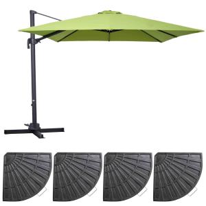 Parasol déporté rotatif 3x3m et 4 dalles lestées aluminium…