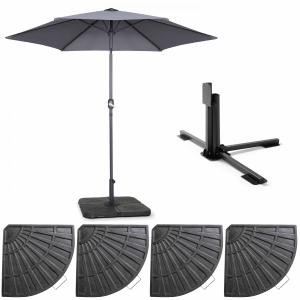 Parasol droit inclinable 3m et 4 dalles lestées aluminium g…