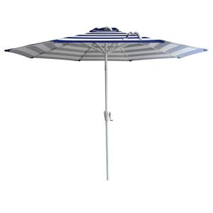 Parasol droit rond 2,70m en aluminium et toile à rayures bl…
