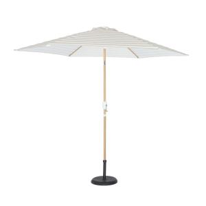 Parasol rond rayures beige 293cm mât central imitation bois