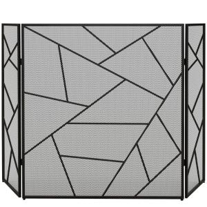Pare-feu cheminée design graphique 3 volets pliables acier…
