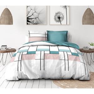 Parure de couette 3 pièces en percale de coton 240x260   BL…