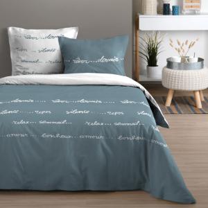 Parure de couette en coton coloris bleu 260x240cm 2 taies