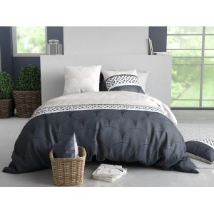 Parure de couette en coton coloris gris 240x220cm 2 taies