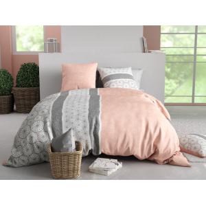 Parure de couette en coton coloris rose 240x220cm 2 taies