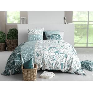 Parure de couette en coton verte 240x220cm 2 taies
