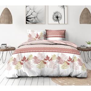 Parure de couette en percale de coton 140x200   blanc et ro…