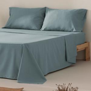 Parure de draps en 100% coton bleu 135x200   (2)50x75cm