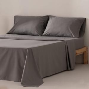 Parure de draps en 100% coton gris 200x200   (2)50x125cm