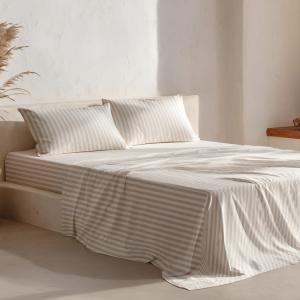 Parure de draps en 100% coton rayures beige 105x200   45x12…