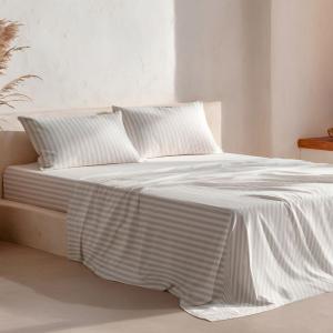 Parure de draps en 100% coton rayures vert d'eau 180x200  …