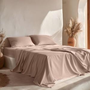 Parure de draps en 100% coton rose 200x200   (2)50x125cm