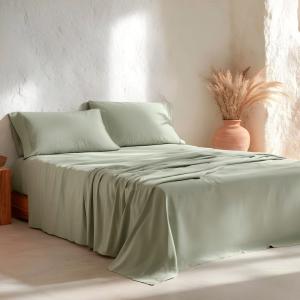 Parure de draps en 100% coton vert d'eau 180x200   (2)50x11…
