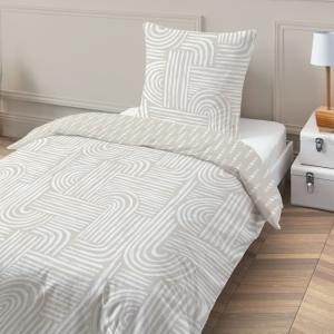 Parure de lit 1 personne coton imprimé beige 140x200cm
