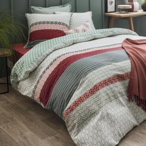 Parure de lit 1 personne en satin 78 fils imprimé vert 140x…