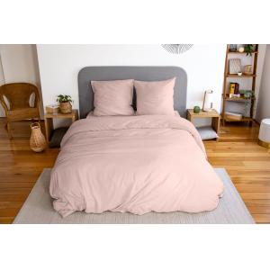 Parure de lit 100% microfibre lavée rose poudré 220 x 240 c…