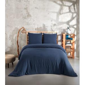 Parure de lit 2 personnes 200x200 cm gaze de coton marine