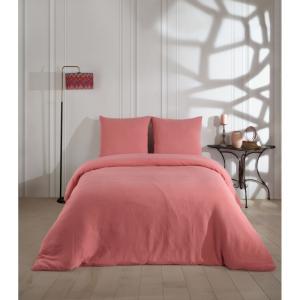 Parure de lit 2 personnes 240x220 cm gaze de coton pêche