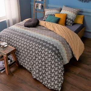 Parure de lit 2 personnes en percale 70 fils imprimé marron…