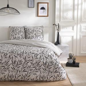 Parure de lit 2 personnes feuillage et rayures coton 260x24…
