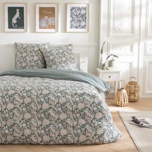 Parure de lit 2 personnes floral et pois coton 240x220cm