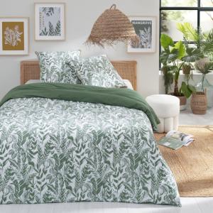 Parure de lit 2 personnes tropical réversible unie 240x220c…