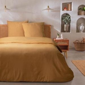 Parure de lit 2 personnes unie effet lin 260x240cm