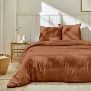 Parure de lit   2 taies gaze coton rouge terre cuite 240x22…