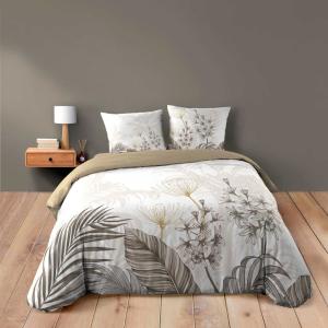 Parure de lit 3 pièces coton motif feuillage floral housse…