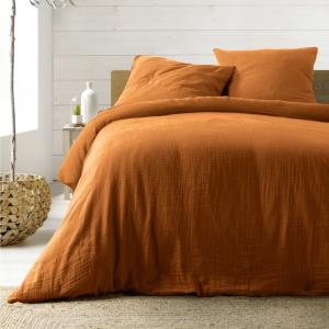 Parure de lit 3 pièces double gaze de coton caramel 220x240…