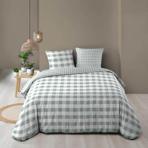 Parure de lit 3 pièces en coton à carreaux housse   taies s…