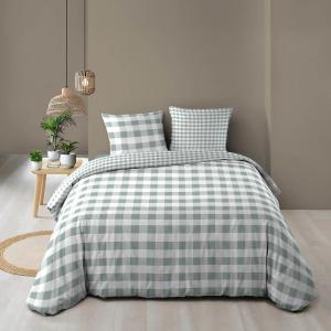 Parure de lit 3 pièces motif Vichy vert sauge 220x240cm