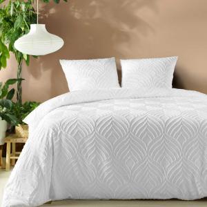 Parure de lit 3 pièces tufté microfibre blanc 240x220 cm