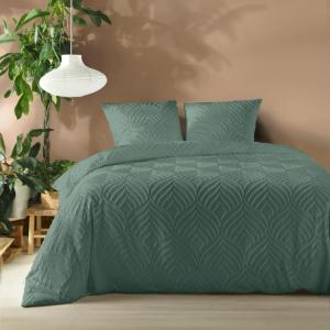 Parure de lit 3 pièces tufté microfibre vert 240 x 220