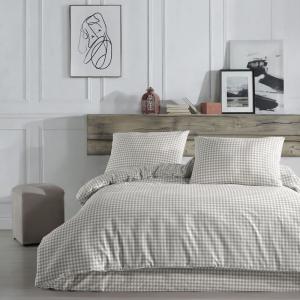 Parure de lit à carreaux 100% coton beige 240x220 cm