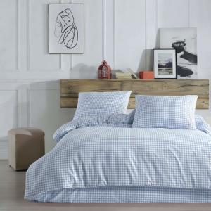 Parure de lit à carreaux 100% coton bleu 240x220 cm