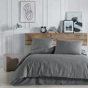 Parure de lit à carreaux 100% coton noir 200x200 cm