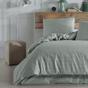 Parure de lit à carreaux 100% coton vert 260x240 cm