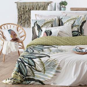 Parure de lit au style tropical coton vert cèdre 220 x 240