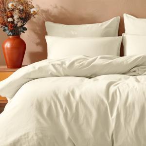 Parure de lit avec 2 taies carrées coton 57 fils Ecru 200x2…