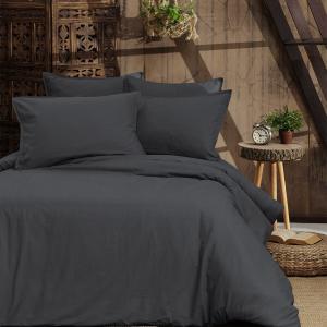 Parure de lit avec 2 taies carrées coton bio lavé Ardoise 2…