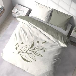 Parure de lit blanc et kaki 260 x 240 cm  coton