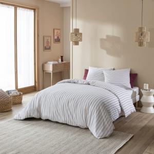 Parure de lit coton à rayures bordeaux 200x200