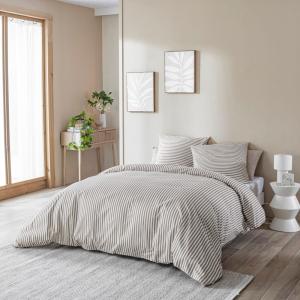 Parure de lit coton à rayures Horizon beige 140x200 cm