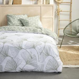Parure de lit coton blanc et vert 240x260